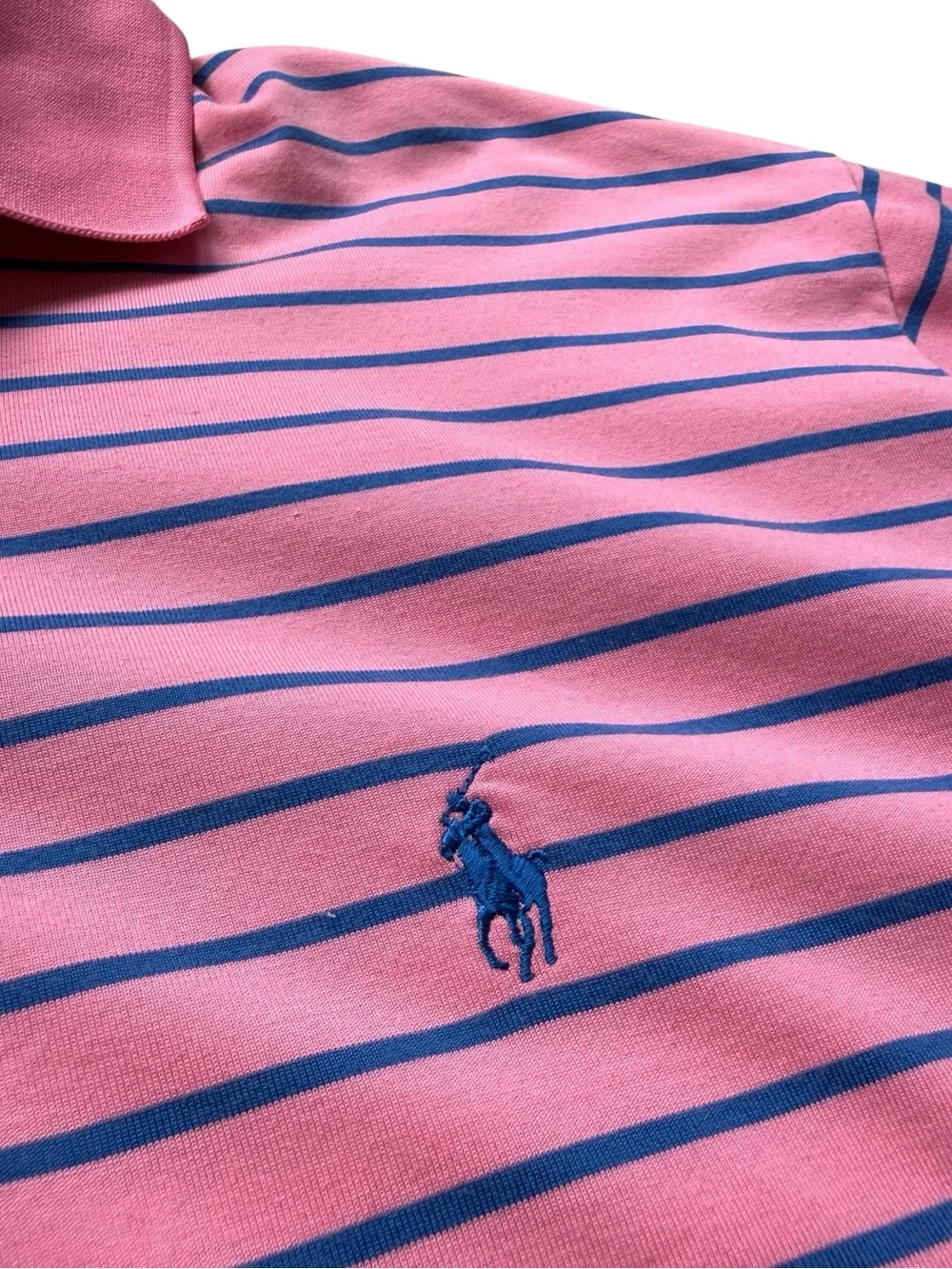 Polo Golf Ralph Lauren Mens Pink Blue Striped Performance Polo Shirt XL Golfcore - Picture 7 of 10